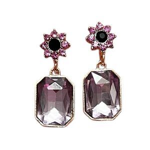 💎2/$30💎 Elegant Purple Rhinestone Flower Dangle Gold Tone Earrings